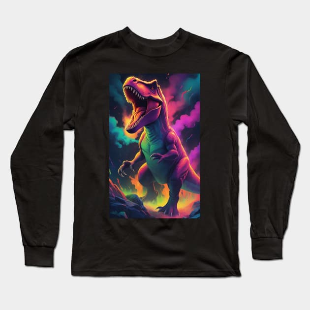 T Rex Dinosaur Body Sharp Teeth Long Sleeve T-Shirt by Rossie Designs